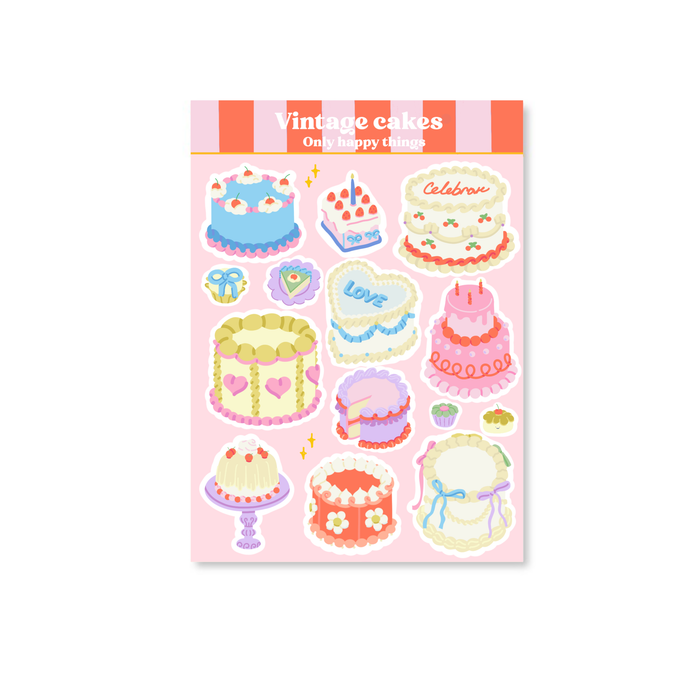 Vintage Cakes A6 Sticker Sheet