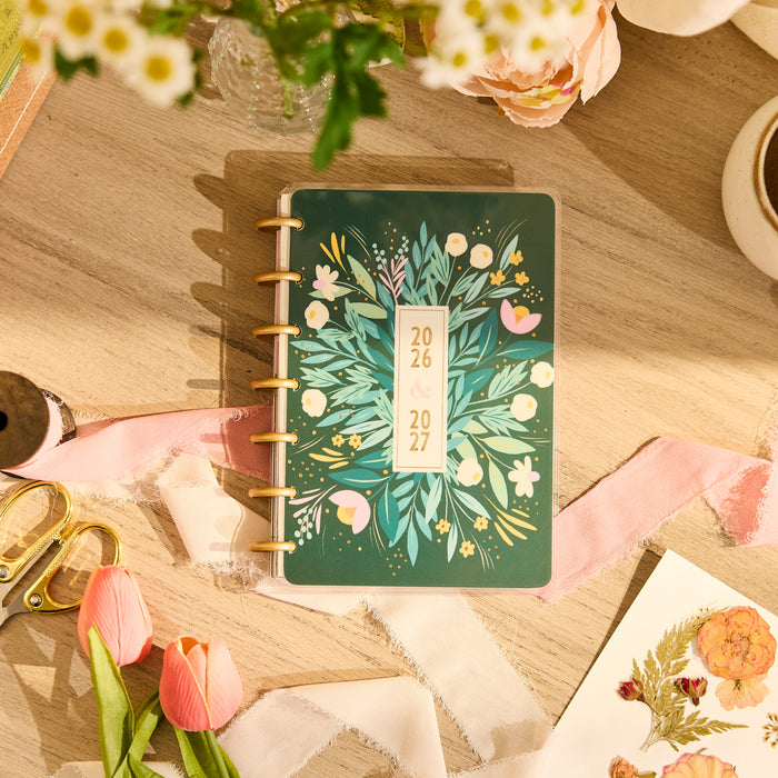 The Happy Planner 2026-2027 'Floral Embrace' MINI 12-Month Planner - Horizontal Layout