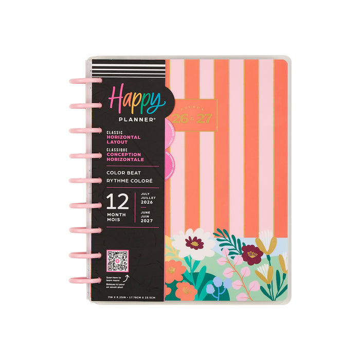 The Happy Planner 2026-2027 'Colour Beat Stripes' CLASSIC 12-Month Planner - Horizontal Layout