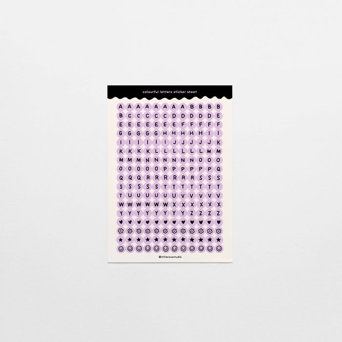Purple and Black Letter Bead Sticker Sheet