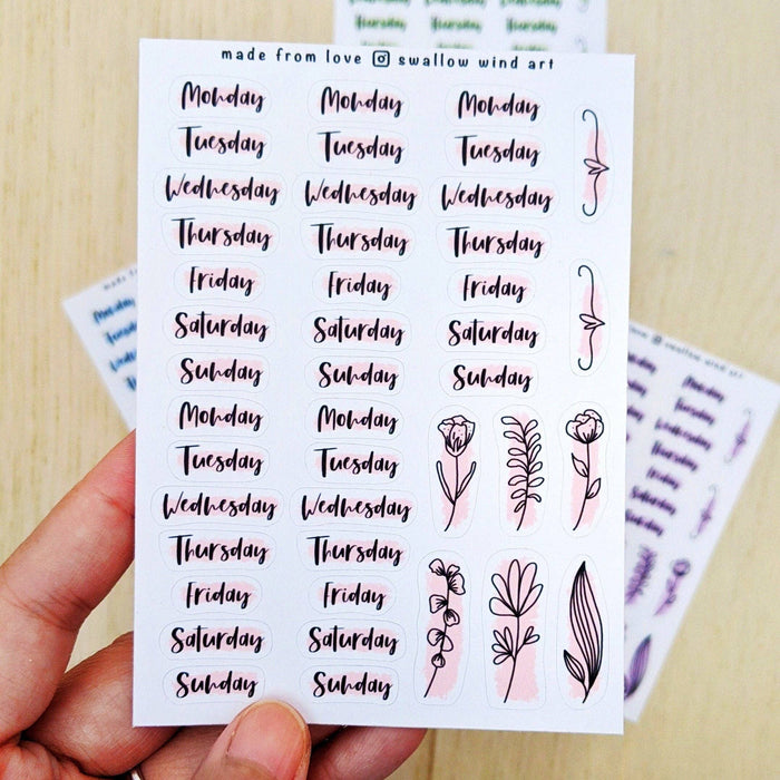 Sticker Sheet - Functional Days of the Week - Script