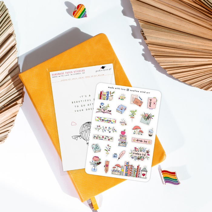 Sticker Sheet - Flowers & Books