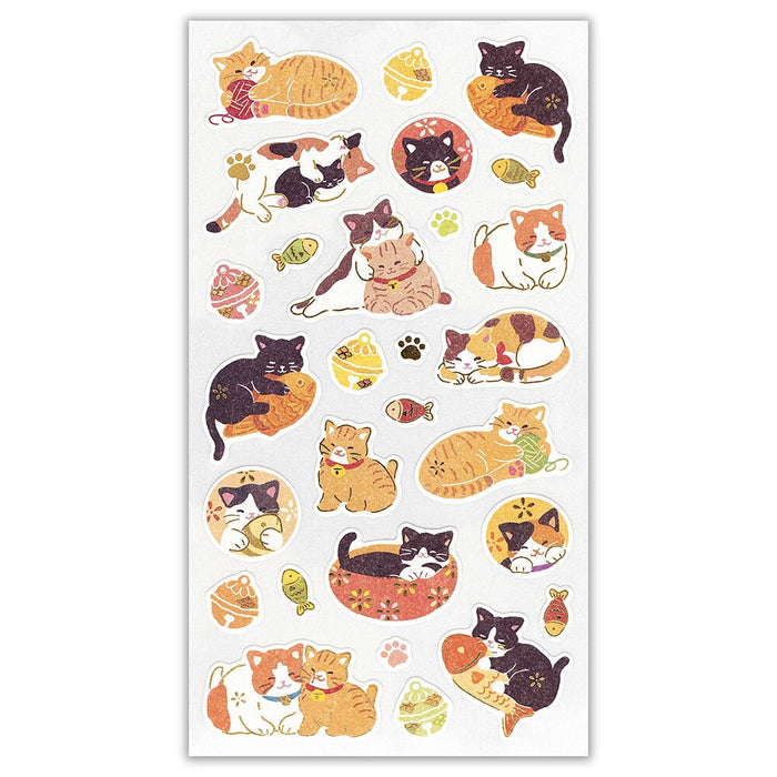 Japanese Paper Foiled Stickers - Japanese Cat