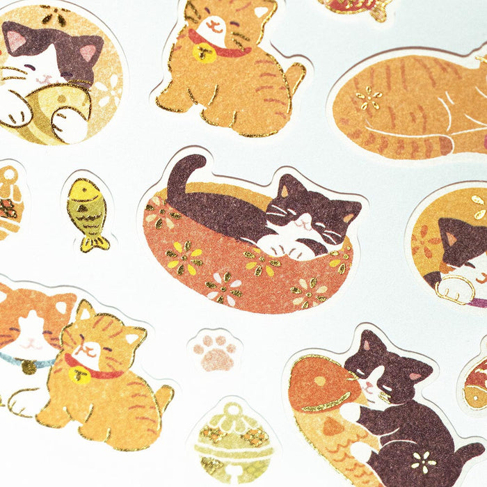 Japanese Paper Foiled Stickers - Japanese Cat