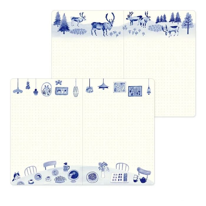 Midori Yuru Log B6 Notebook - Blue Nordic Pattern