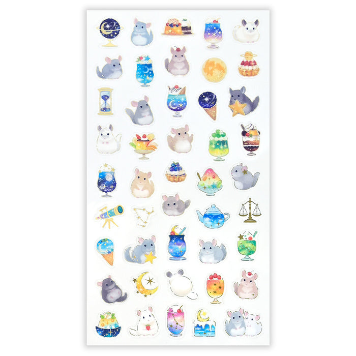 Mattari Animals Clear Stickers - Chinchilla x Night Cafe