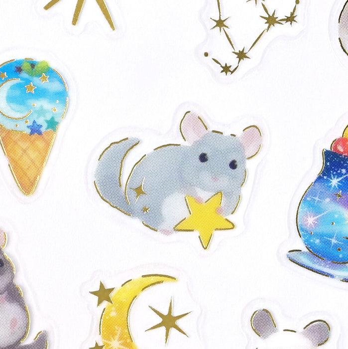 Mattari Animals Clear Stickers - Chinchilla x Night Cafe
