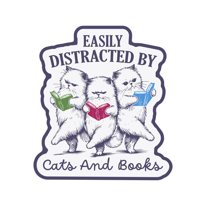 Distracted by Cats & Books Vinyl Sticker