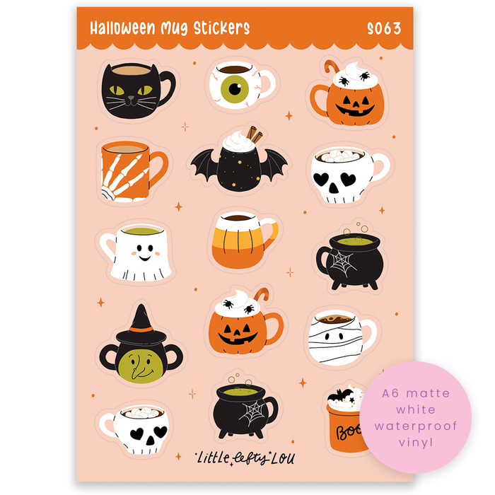 A6 Halloween Mugs Sticker Sheet