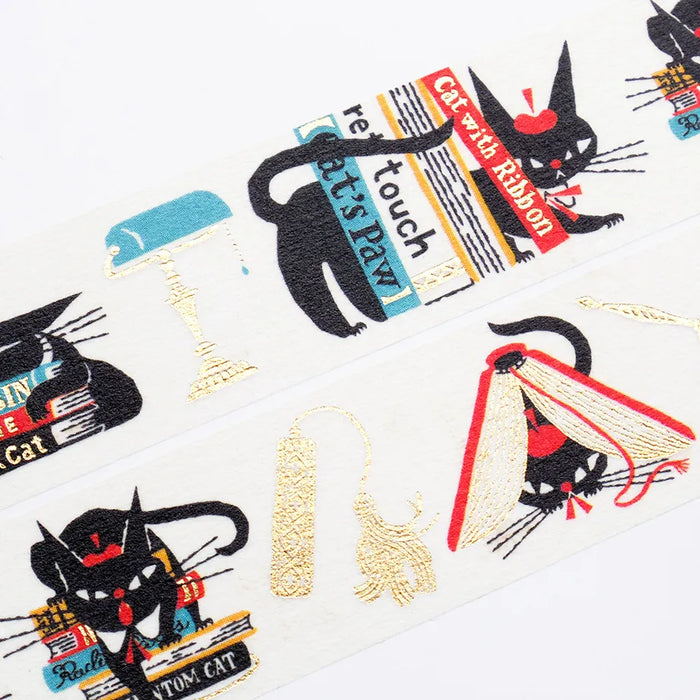 Kuroneko Design Foil-Stamped Washi Tape - Robin's Bookstore