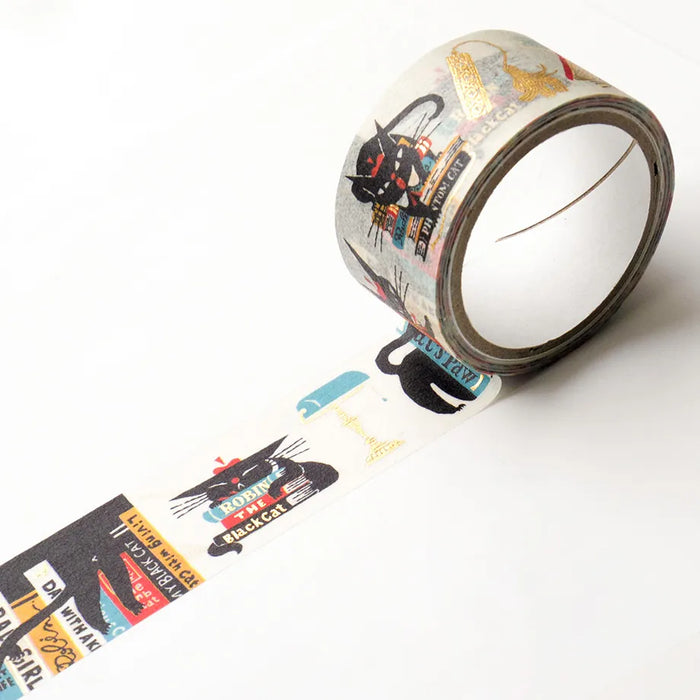 Kuroneko Design Foil-Stamped Washi Tape - Robin's Bookstore