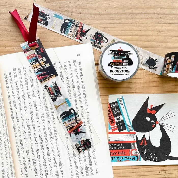 Kuroneko Design Foil-Stamped Washi Tape - Robin's Bookstore