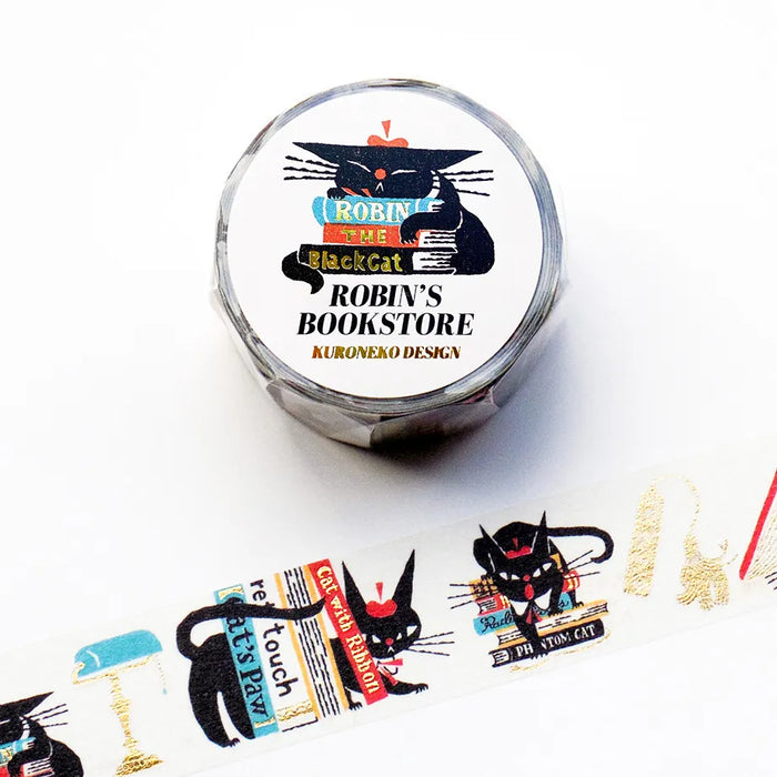 Kuroneko Design Foil-Stamped Washi Tape - Robin's Bookstore