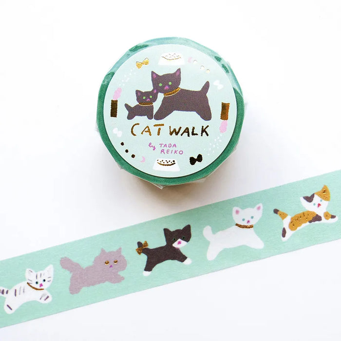 Tada Reiko Foil-Stamped Washi Tape - Cat Walk