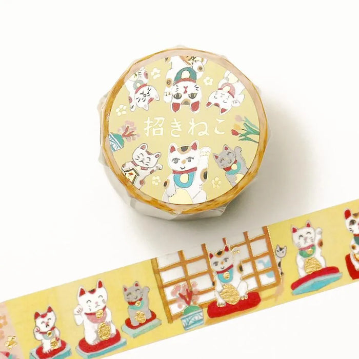 Ai Okino Foil-Stamped Washi Tape - Beckoning Cat