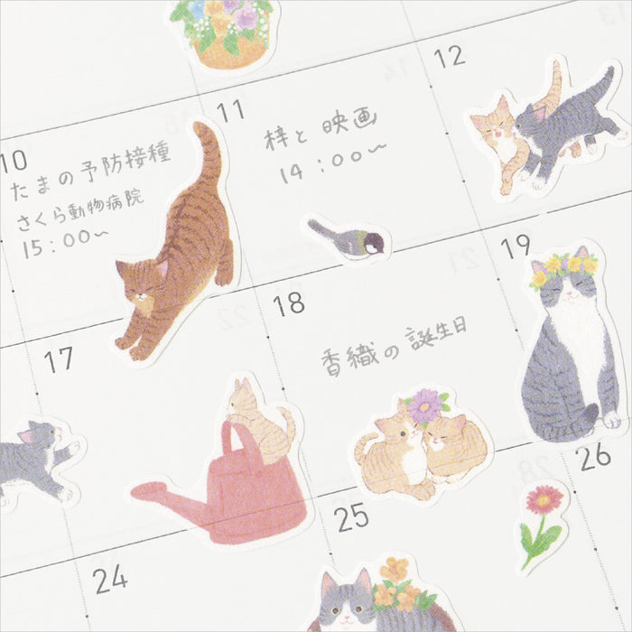 'Nyantomo' Series Stickers - Cats in a Flower Garden