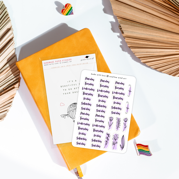 Sticker Sheet - Functional Days of the Week - Script