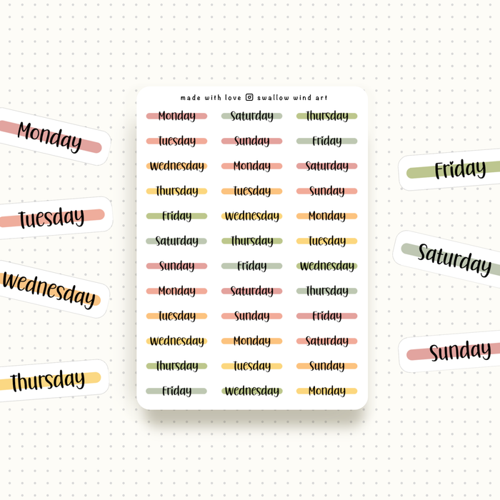 Sticker Sheet - Functional Days of the Week