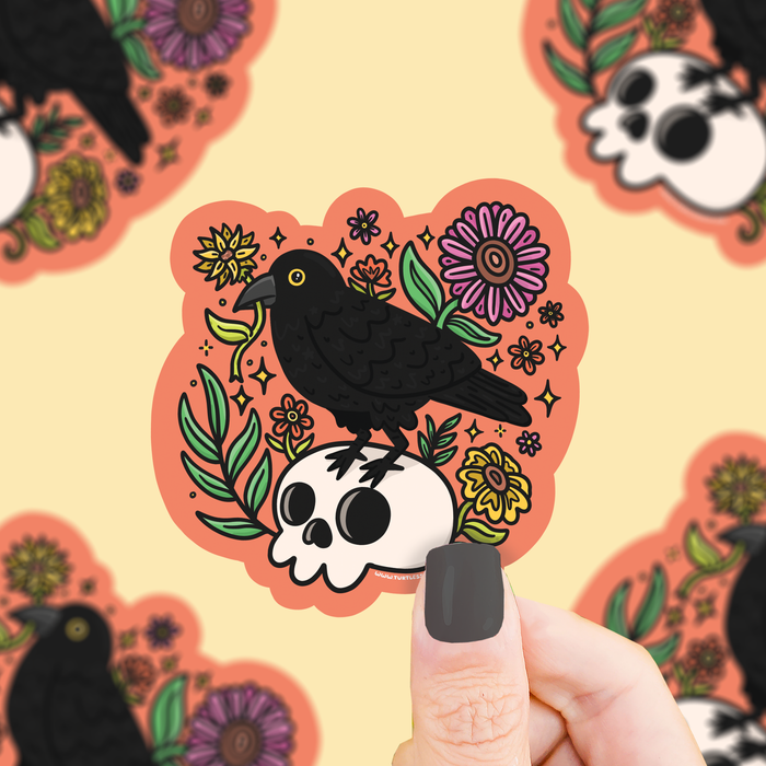 Crow and Skull Vinyl Sticker