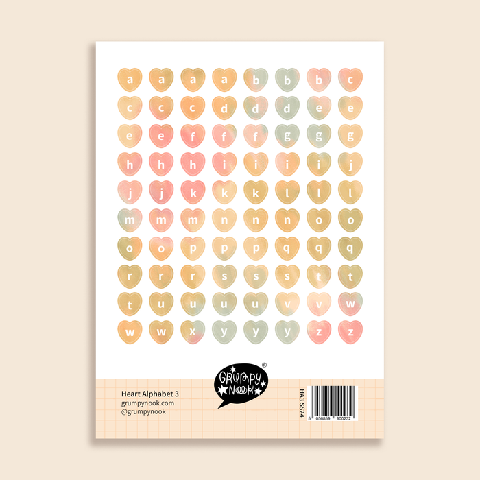 Heart Alphabet 3 Sticker Sheet