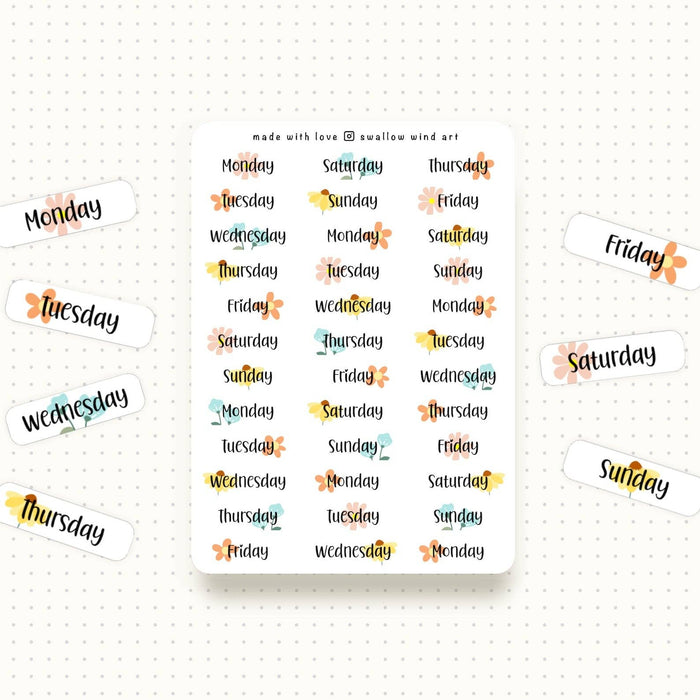 Sticker Sheet - Functional Days of the Week - Floral
