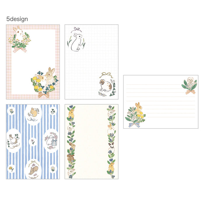 Schinako Moriyama x Papier Platz Memo Pad - Rabbit & Wildflowers