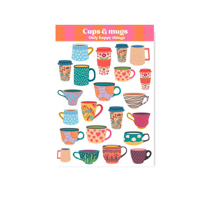 Cups & Mugs A6 Sticker Sheet