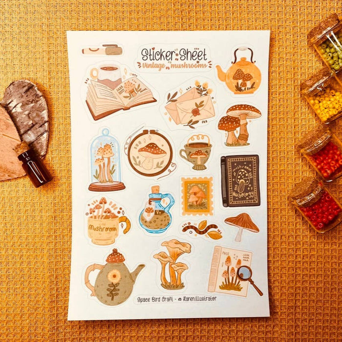 Vintage Mushrooms Sticker Sheet