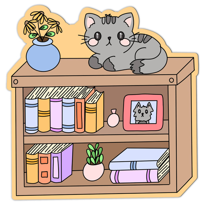 Kitty Bookshelf Vinyl Sticker