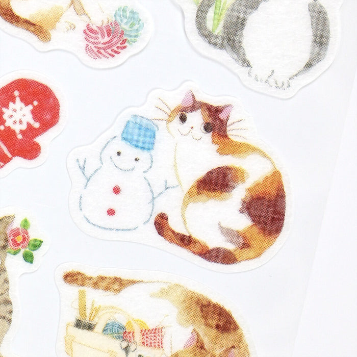 Japanese Washi Paper Stickers - Winter Cats
