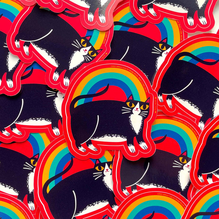 Rainbow Tuxedo Cat Vinyl Sticker