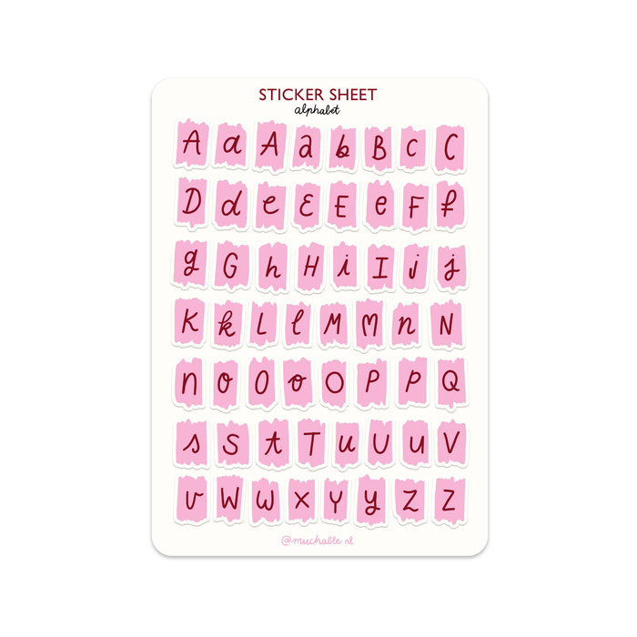 A5 Sticker Sheet - Pink Alphabet Letters