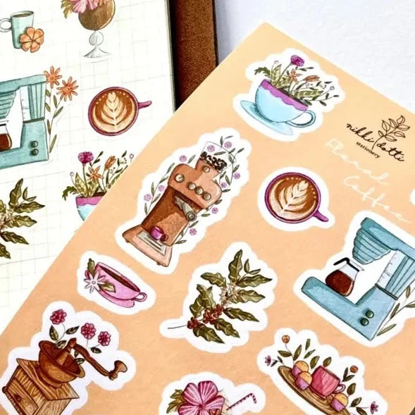 Sticker Sheet - Floral Coffee