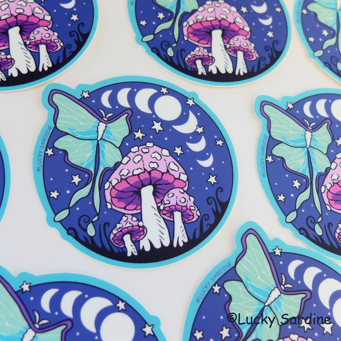 Luna Moth & Mushroom Vinyl Sticker
