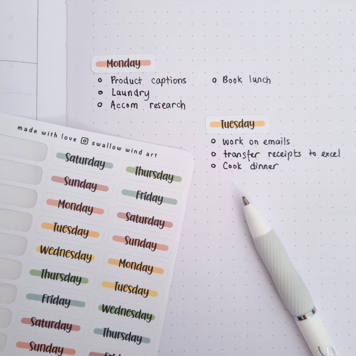 Sticker Sheet - Functional Days of the Week