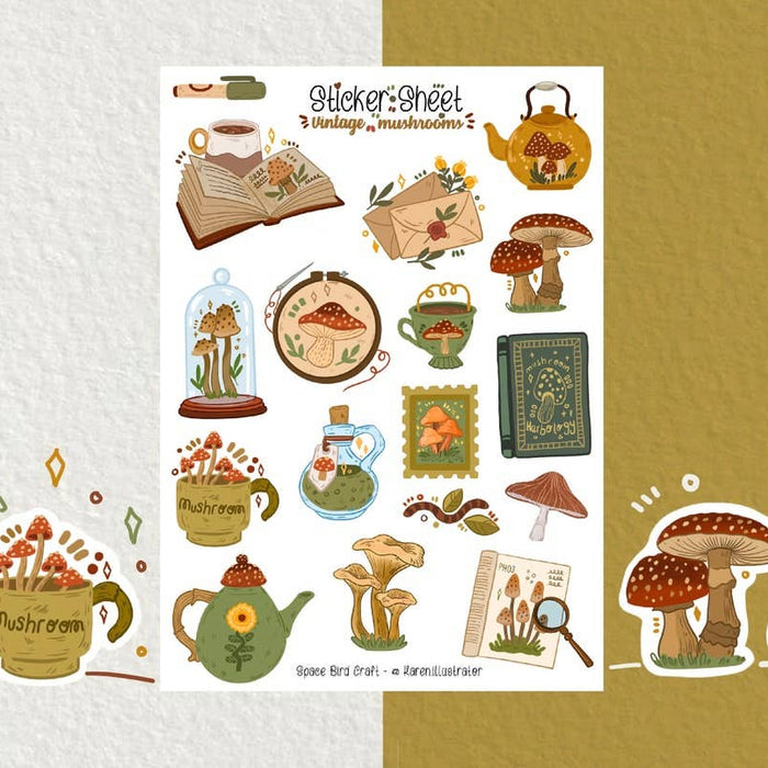 Vintage Mushrooms Sticker Sheet