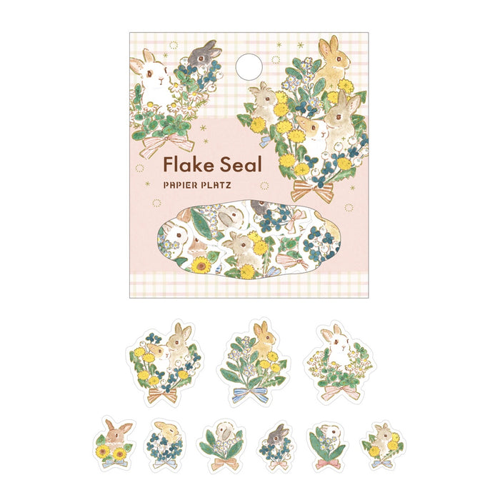 Schinako Moriyama x Papier Platz Washi Paper Flake Stickers - Rabbit & Bouquet