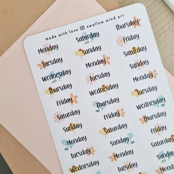Sticker Sheet - Functional Days of the Week - Floral