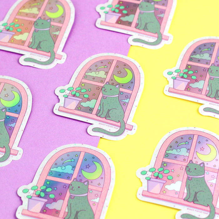 Magical Cat Moonlight Vinyl Sticker (Holographic)