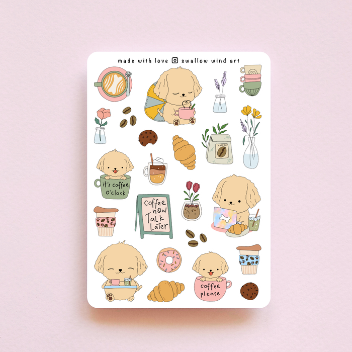 Sticker Sheet - Groodle at a Cafe