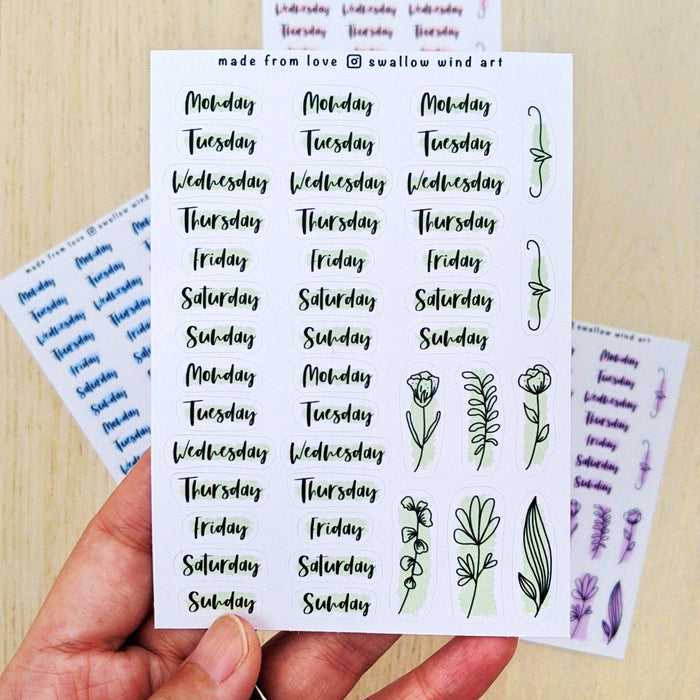Sticker Sheet - Functional Days of the Week - Script