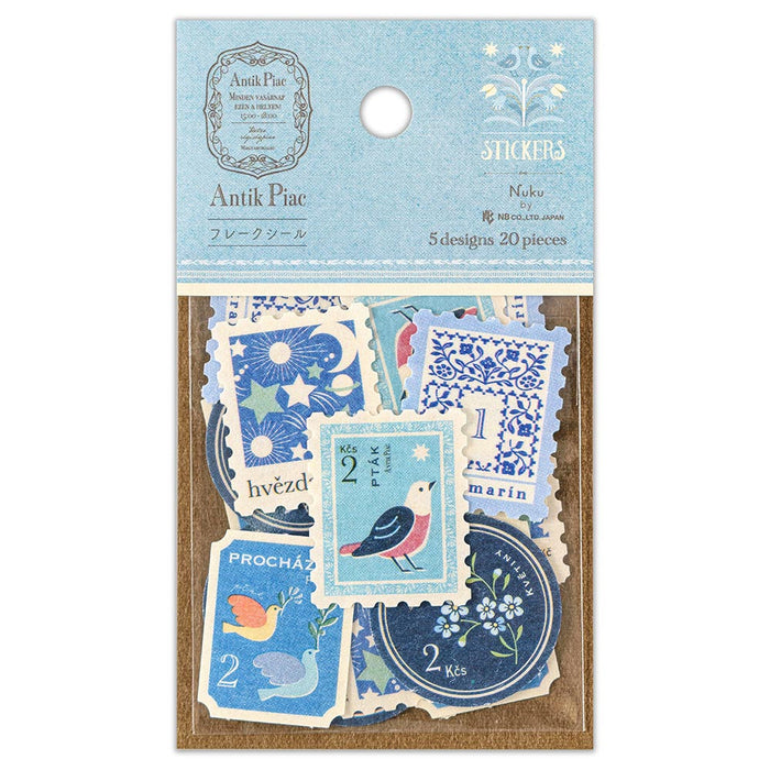 Antique Market Postage Stamp Flake Stickers - Blue