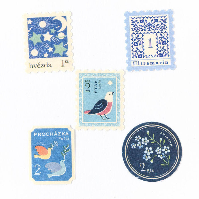 Antique Market Postage Stamp Flake Stickers - Blue