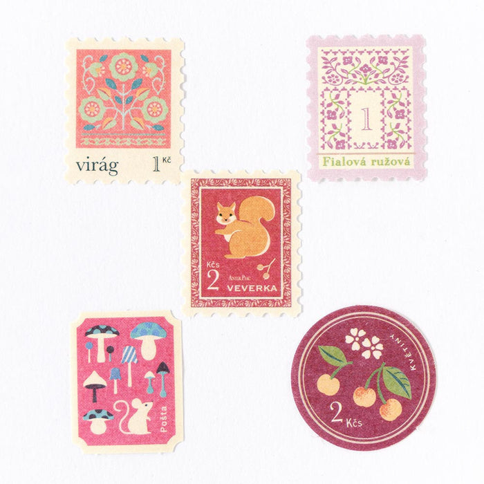 Antique Market Postage Stamp Flake Stickers - Pink