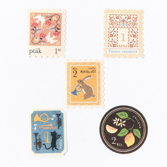 Antique Market Postage Stamp Flake Stickers - Yellow