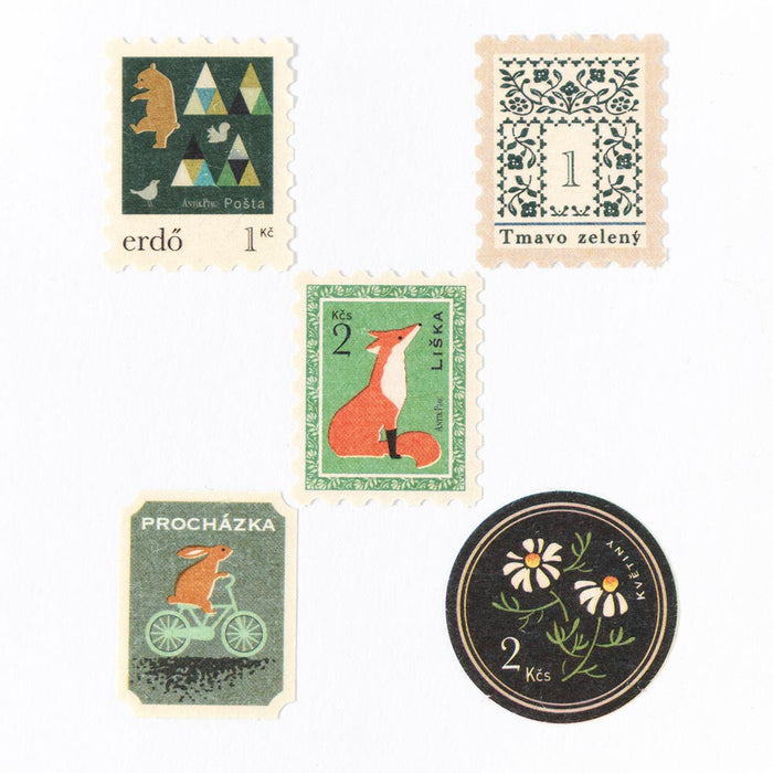 Antique Market Postage Stamp Flake Stickers - Green