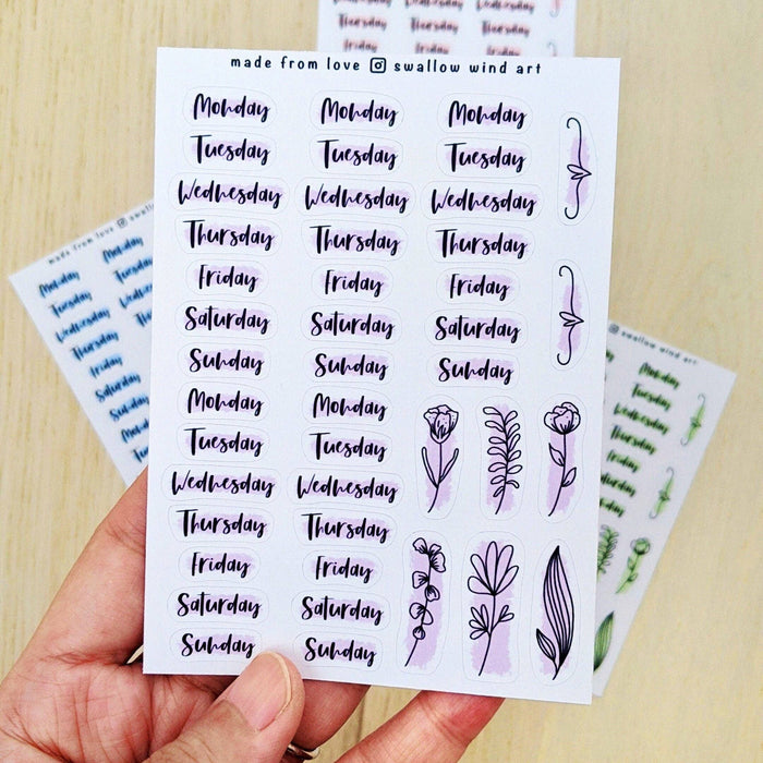 Sticker Sheet - Functional Days of the Week - Script