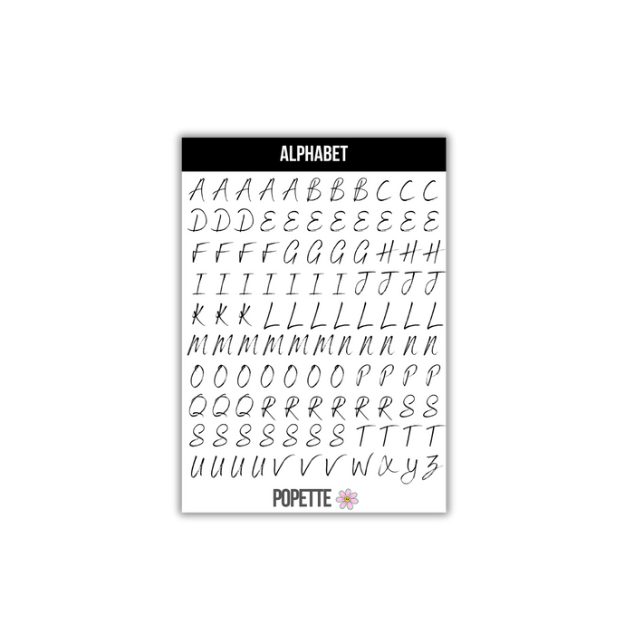 Black Handwritten Alphabet Sticker Sheet