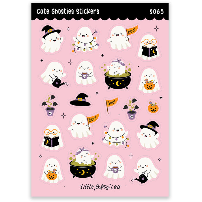 A6 Pink Cute Ghosties Sticker Sheet