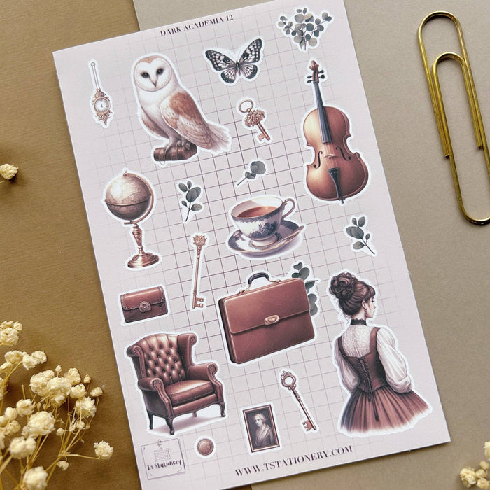 Dark Academia 12 Sticker Sheet